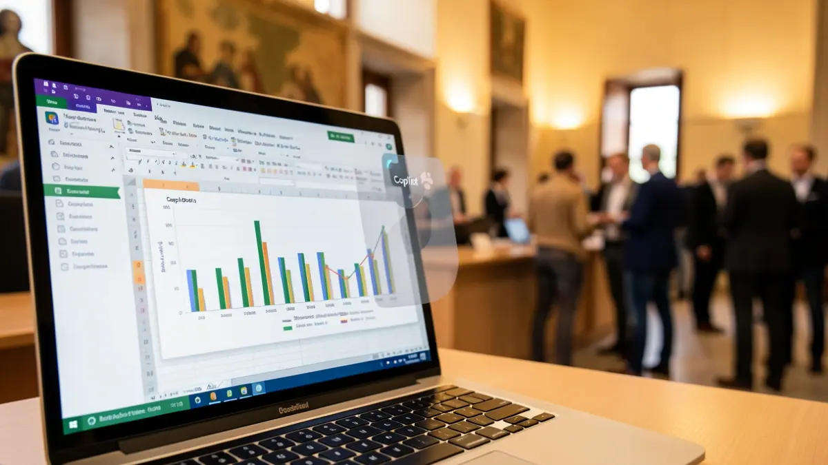 Image of a computer screen showing Excel charts and the Copilot interface.