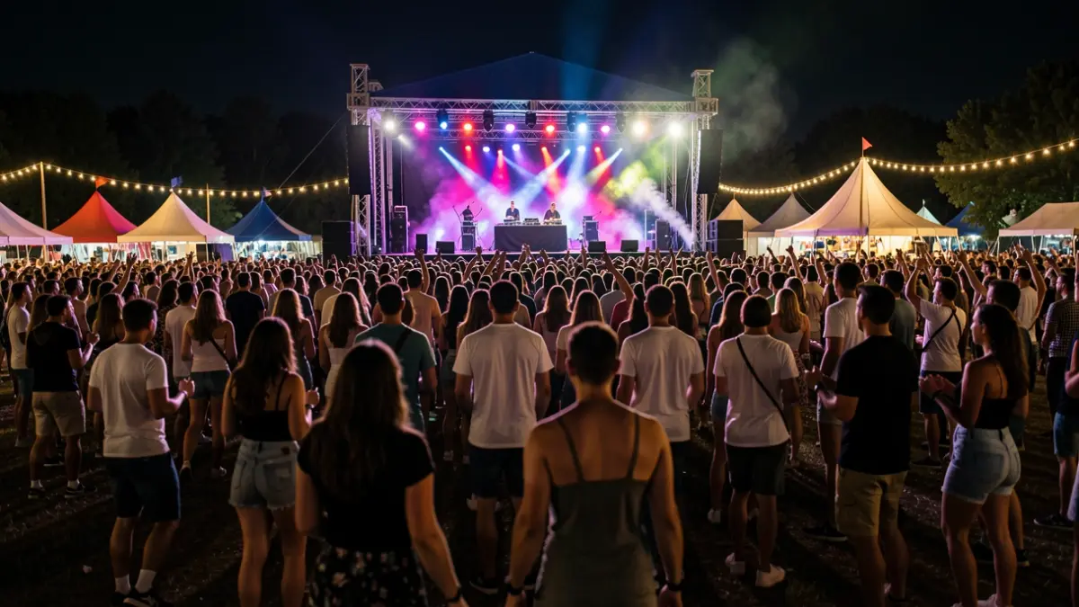 Generic image of an outdoor youth music festival at night.