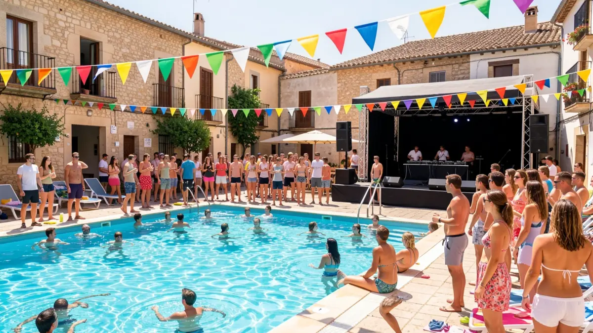 Imagen genérica de un evento de verano en un municipio español con piscina, fiesta juvenil y actividades.