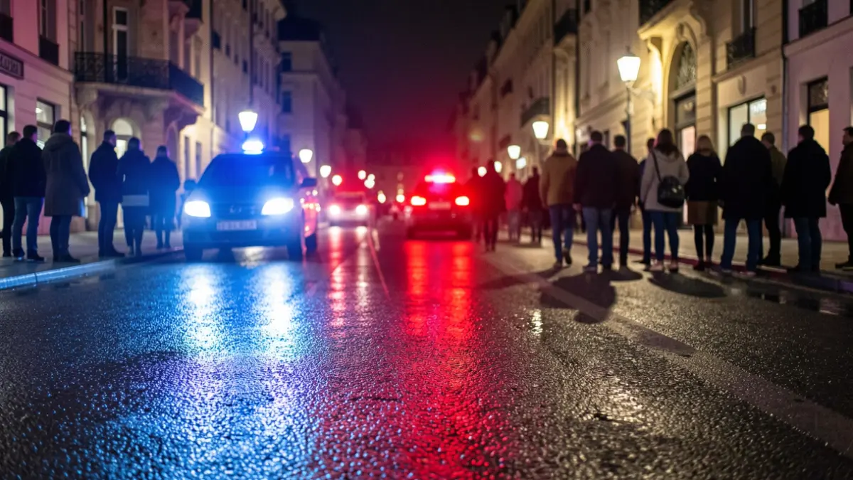 Generic image of police emergency lights reflecting on wet asphalt at night.