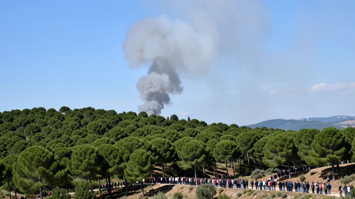 Imagen genérica de una columna de humo elevándose sobre una ladera de pinos en Villaviciosa de Odón.