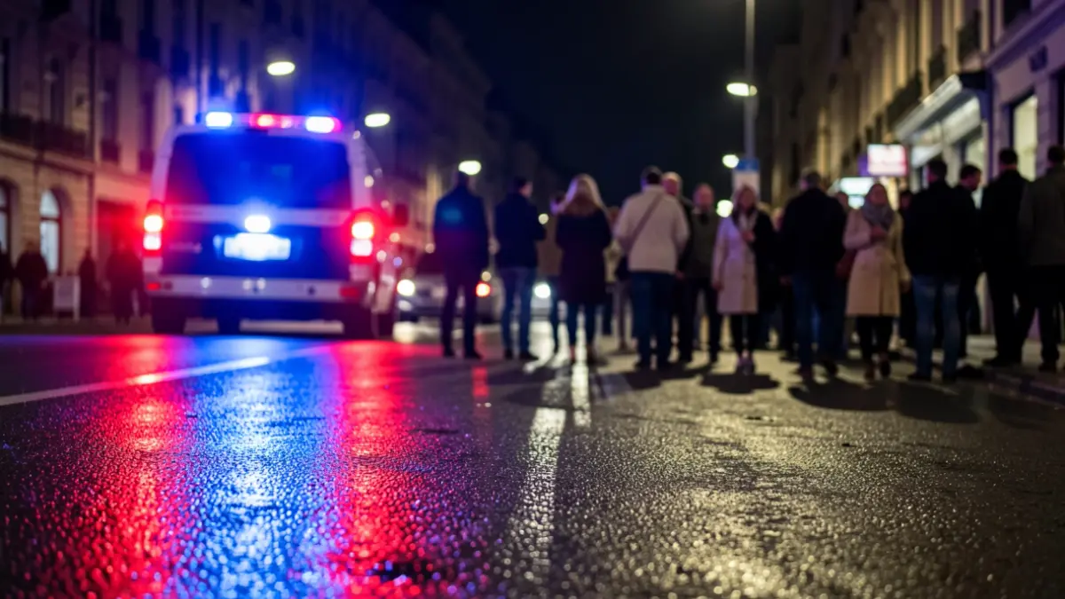 Generic image of police emergency lights reflecting on wet asphalt at night.