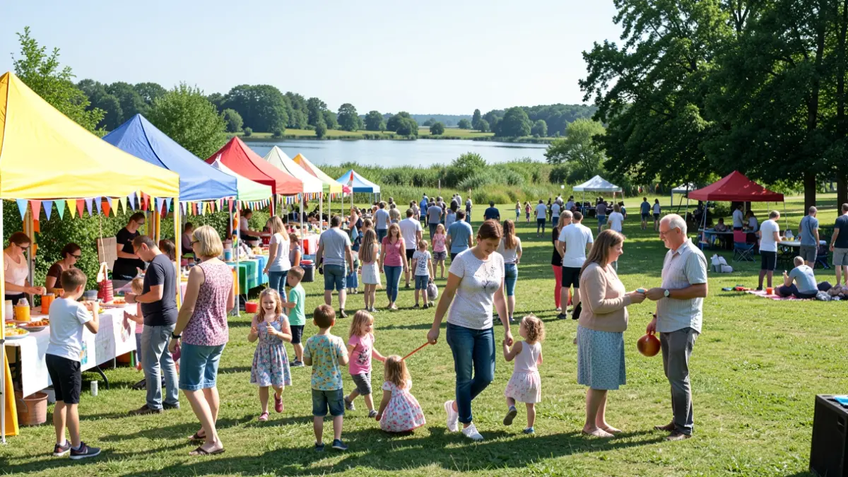 Generic image of an outdoor children's festival with families and activities.