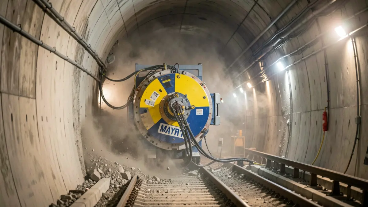 Tunnel boring machine Mayrit completing the excavation of a tunnel for Madrid Metro Line 11.