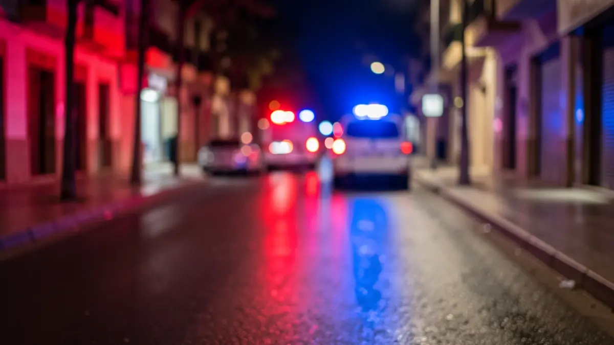 Imagen genérica de una calle en Getafe con luces de emergencia.