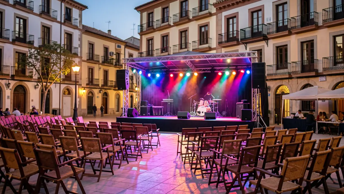 Imagen genérica de un escenario de conciertos al aire libre al atardecer.