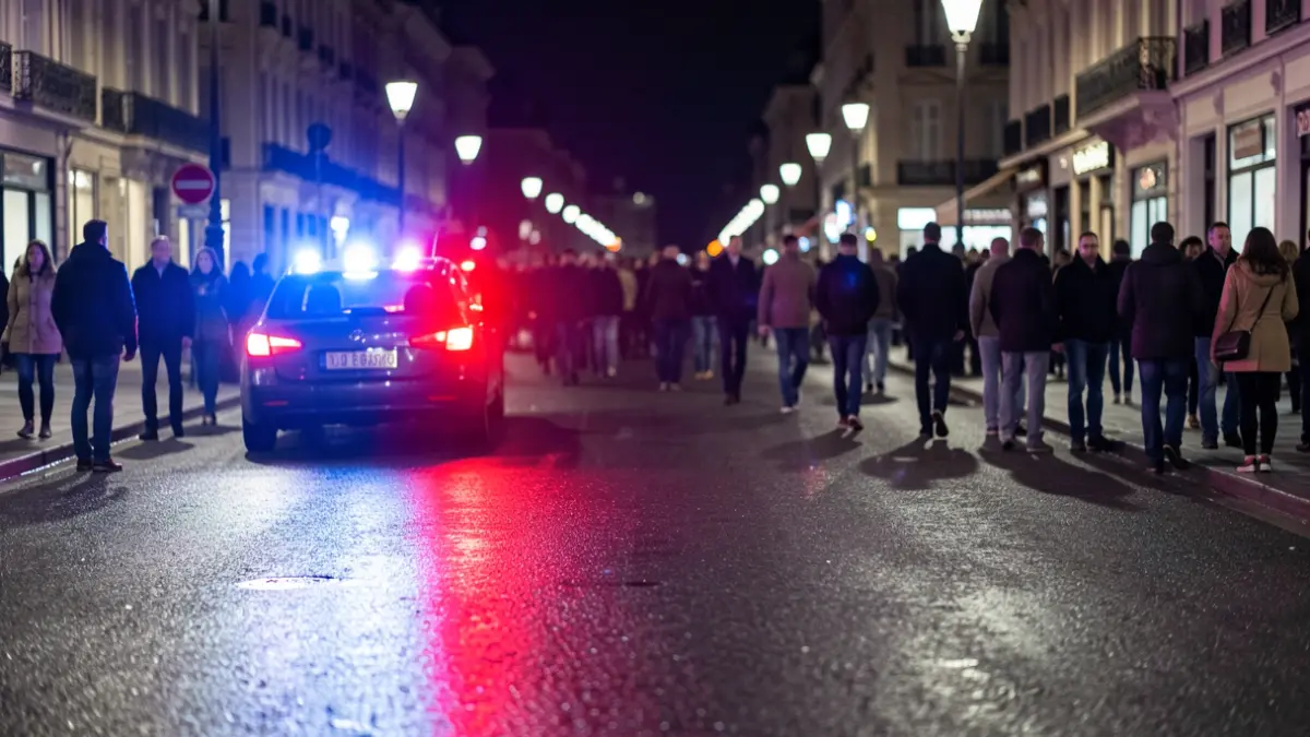 Generic image of police emergency lights reflecting on wet asphalt at night.