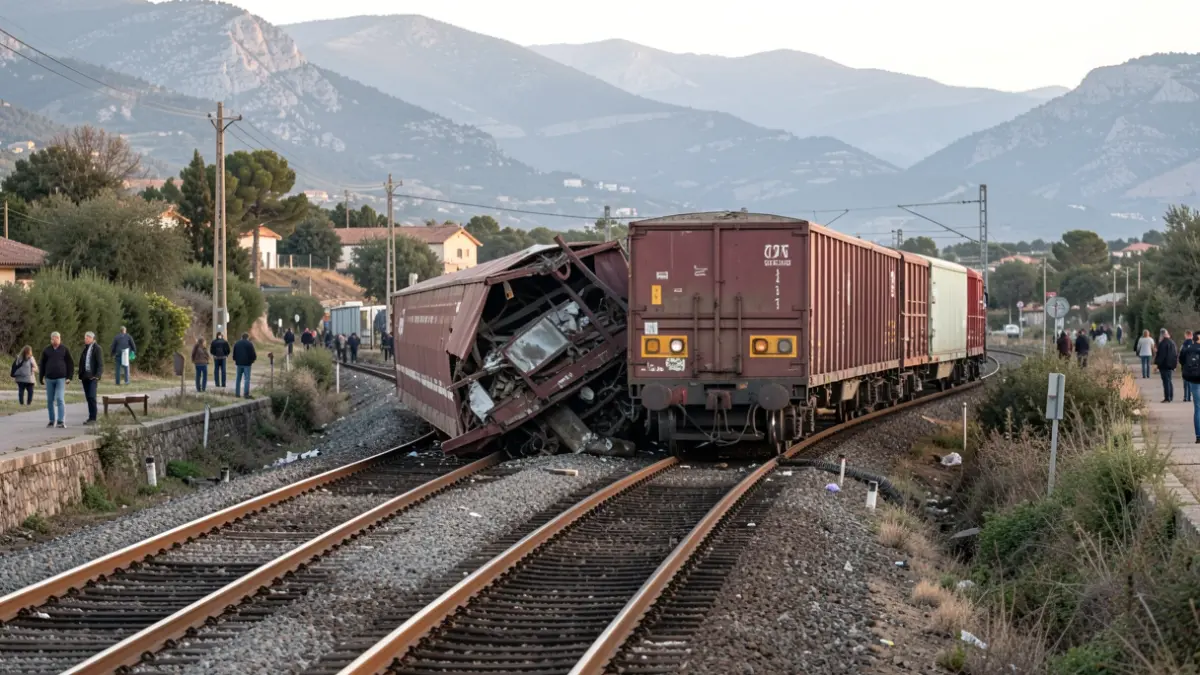 Generic image of a derailed freight train in the Sierra de Madrid.