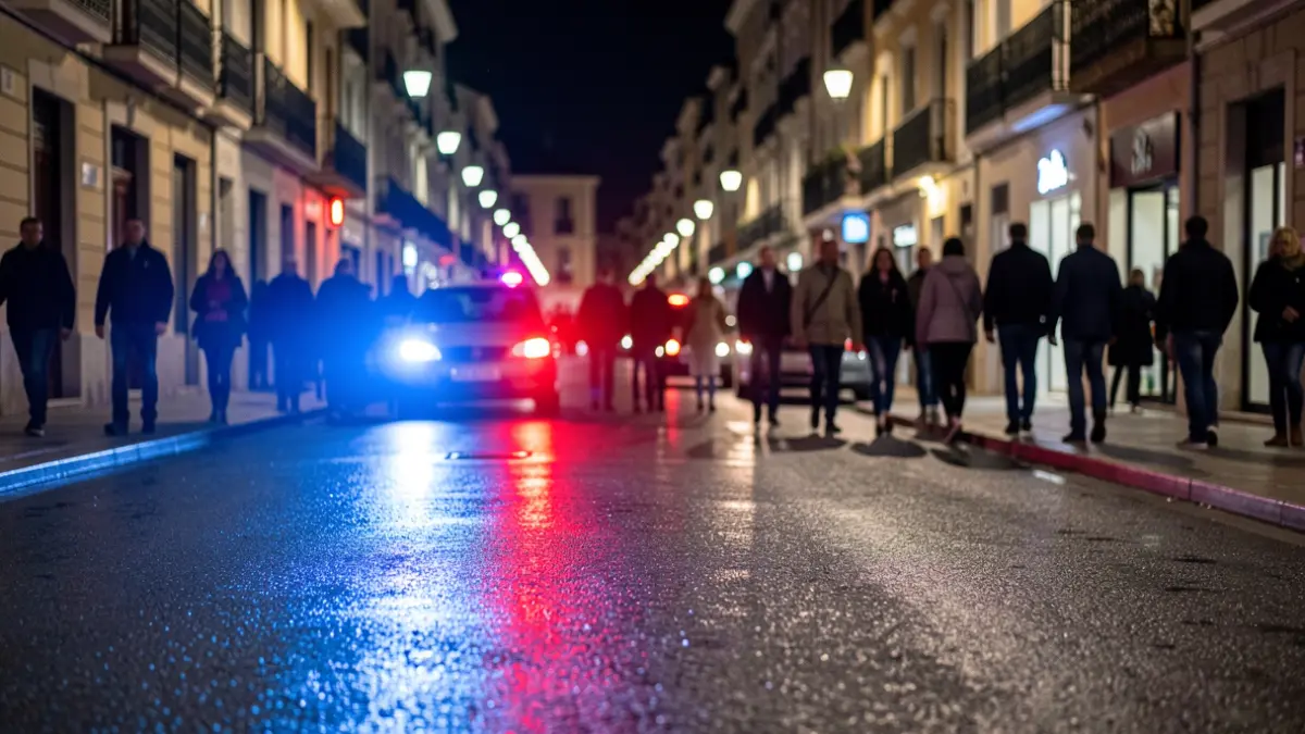 Generic image of police emergency lights reflecting on wet asphalt at night.