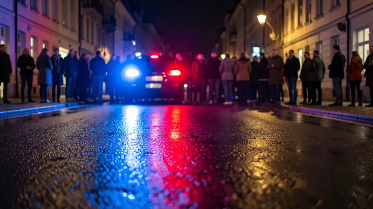 Imagen genérica de luces de emergencia policiales reflejándose en el asfalto mojado.