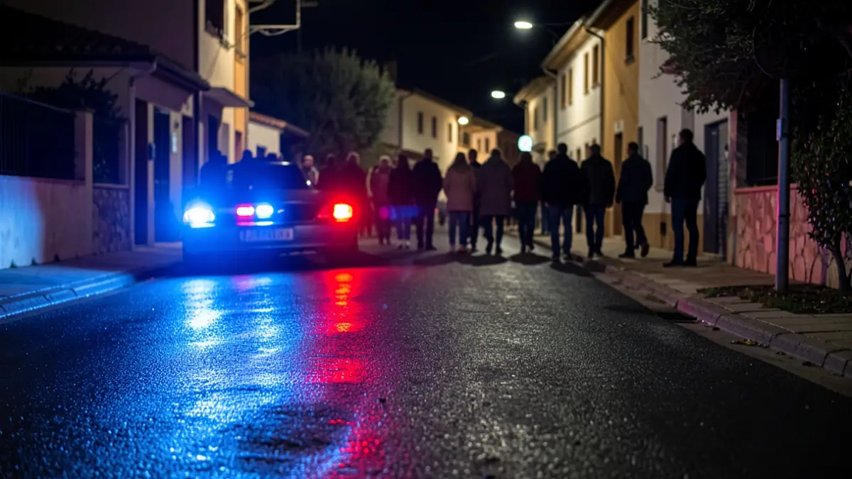 Imagen genérica de luces de emergencia policiales reflejándose en el asfalto mojado por la noche.