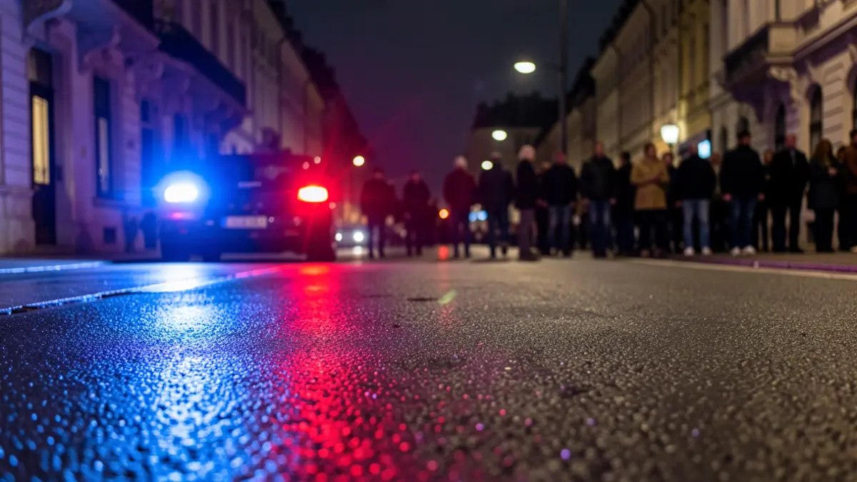 Generic image of police emergency lights reflecting on wet asphalt at night.