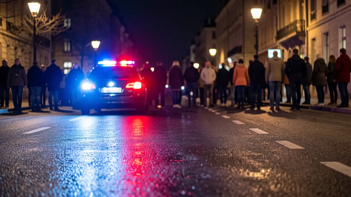 Generic image of police emergency lights reflecting on wet asphalt at night.