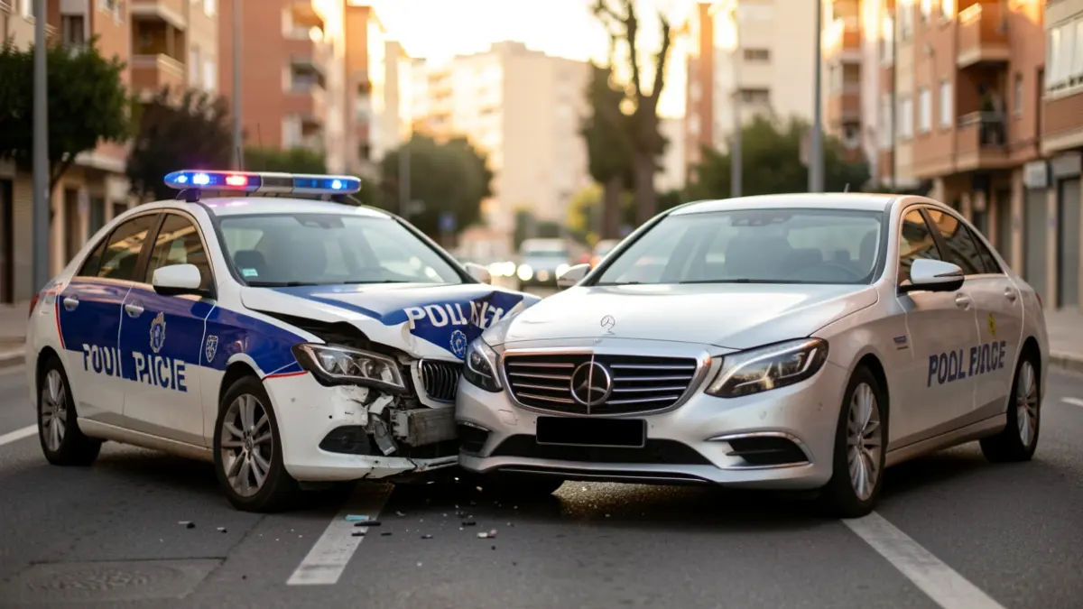 Imagen de dos coches policiales dañados tras una colisión en Torrejón de Ardoz.