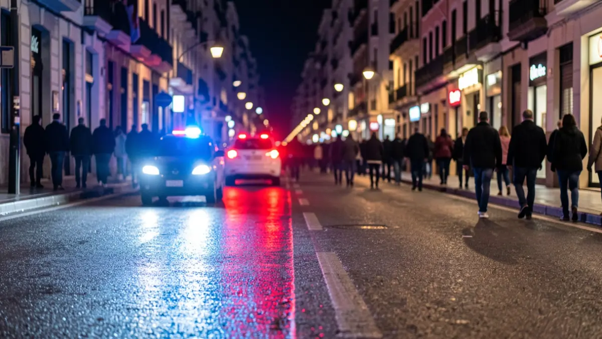 Generic image of police emergency lights reflecting on wet asphalt at night.