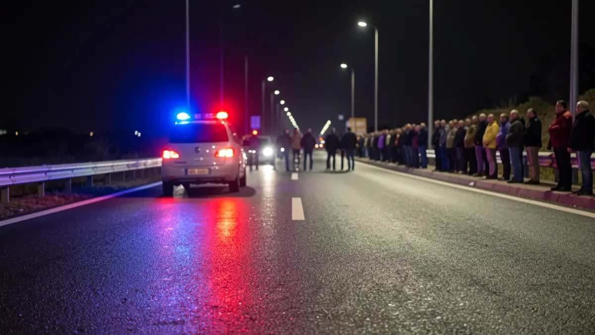 Imagen genérica de luces de emergencia policiales reflejándose en el asfalto mojado por la noche.