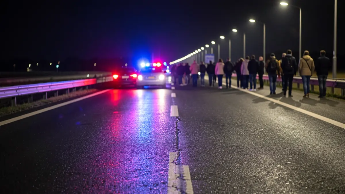 Imagen genérica de luces de emergencia policiales reflejándose en el asfalto mojado por la noche.