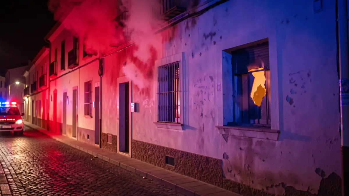 Imagen genérica de un incendio en una vivienda con luces de emergencia.