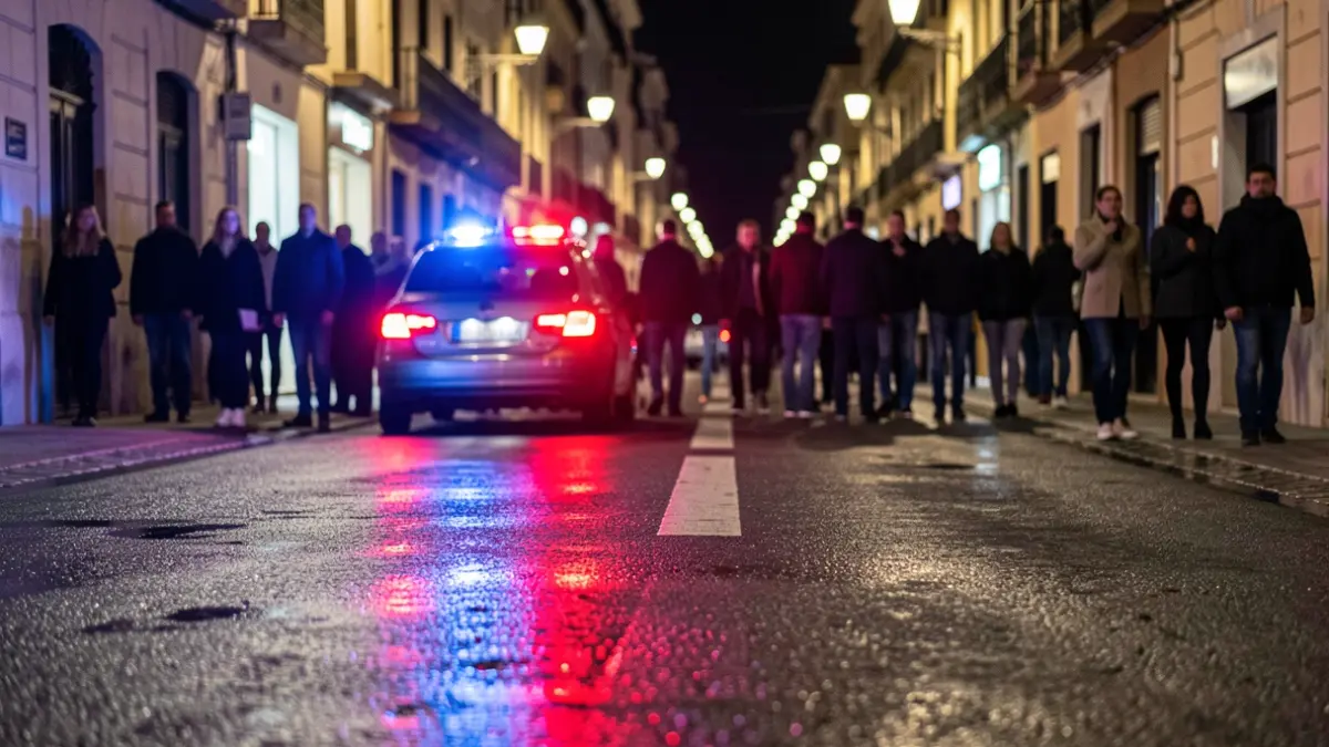 Generic image of police emergency lights reflecting on wet asphalt at night.