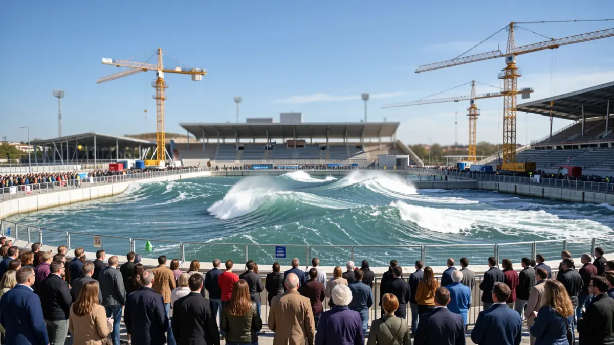 Image of the construction of an artificial wave park in Madrid.