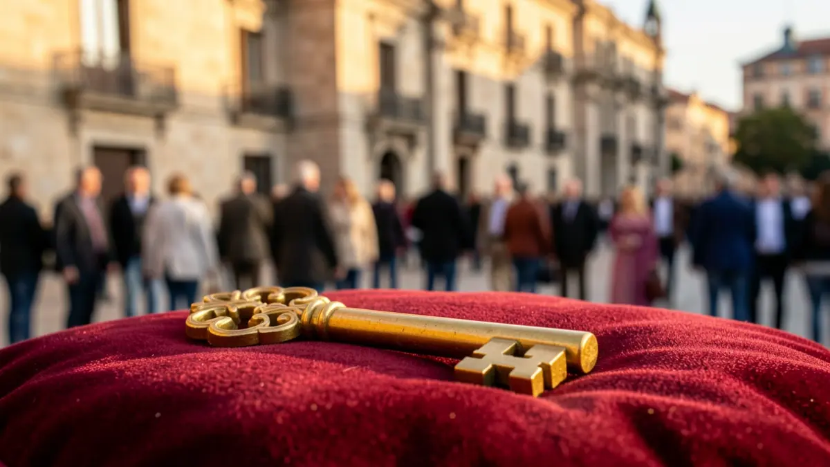 The Golden Key of the city of Madrid on a ceremonial cushion.