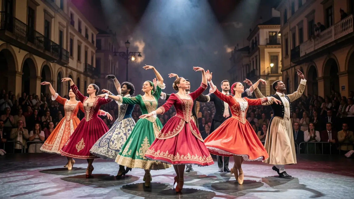 Imagen genérica de bailarines del Ballet Español de la Comunidad de Madrid en una actuación.