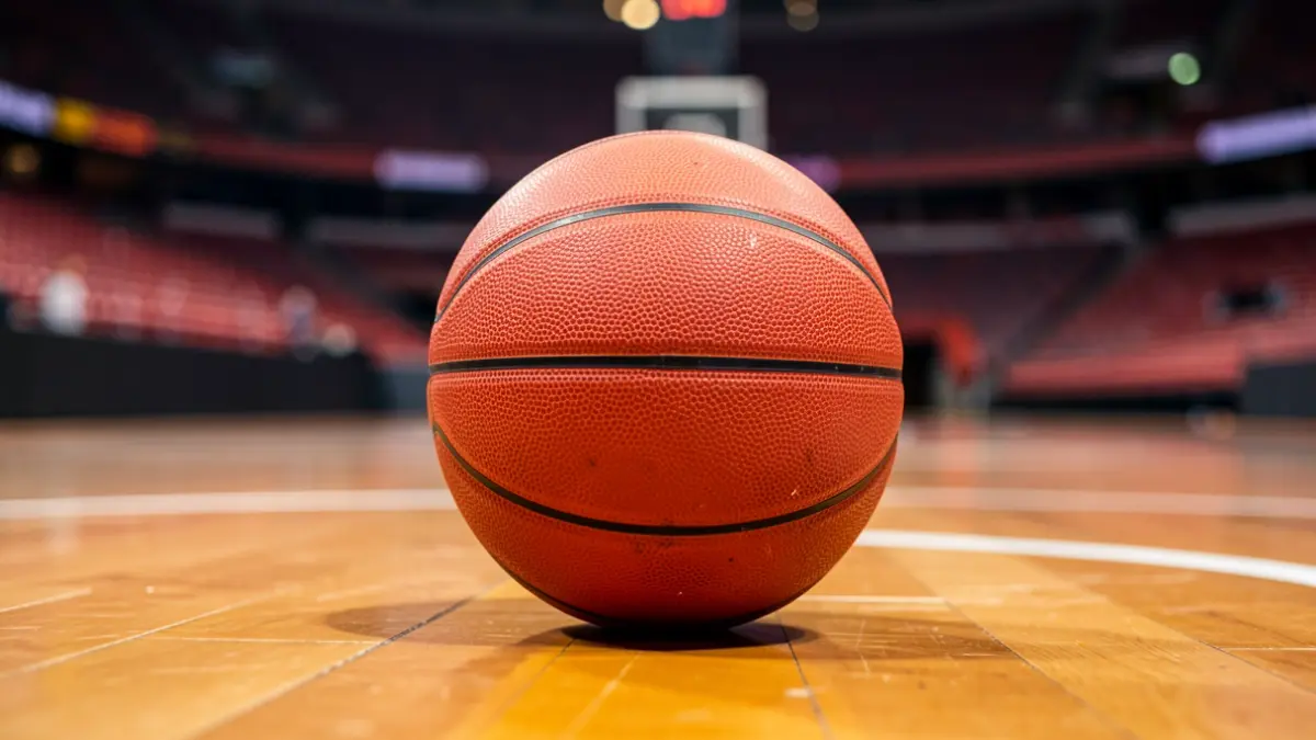 Generic image of a basketball on a wooden court.