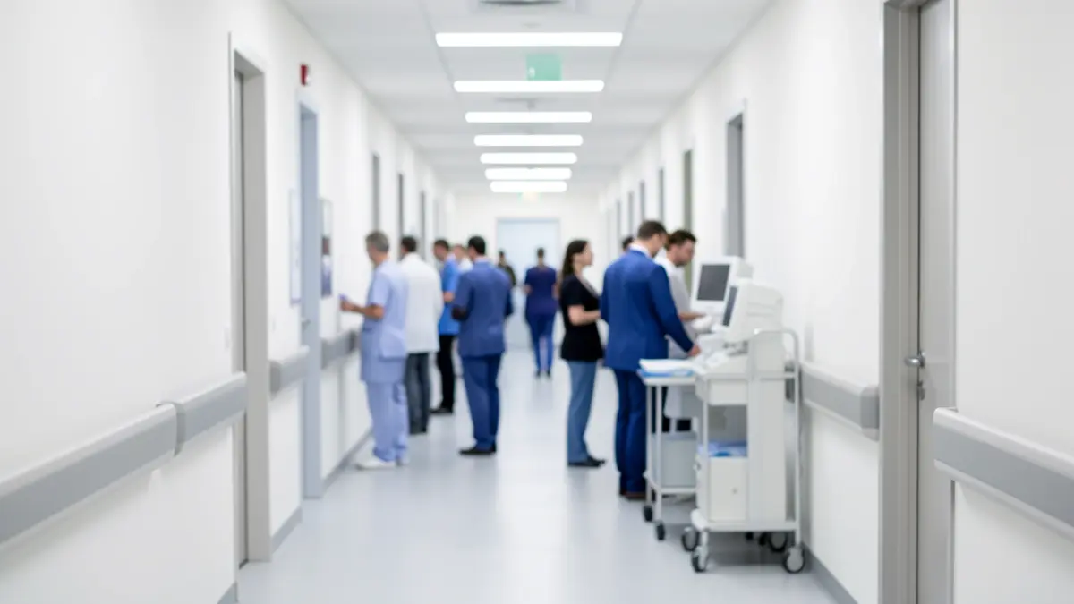 Generic image of a modern hospital corridor with clinical lighting.