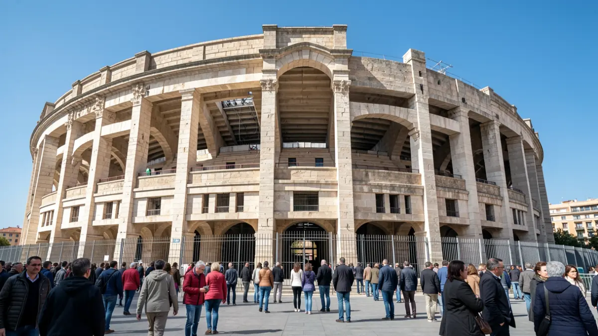 Facade of El Coliseum stadium in Getafe.