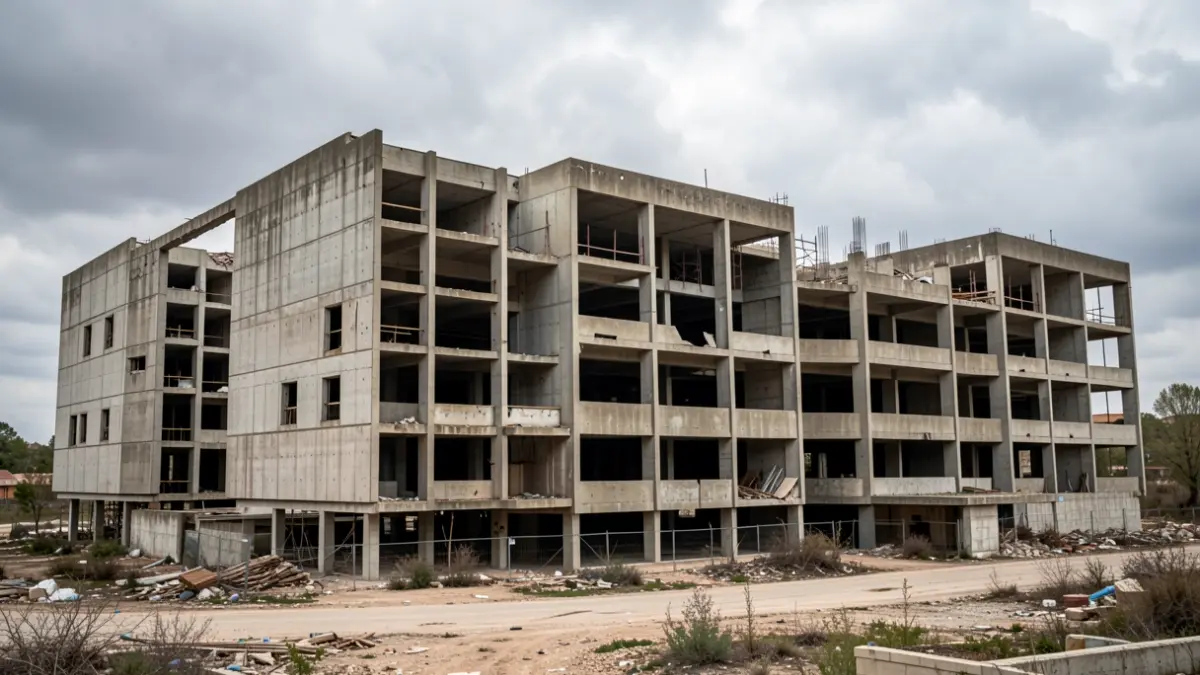 Generic image of a large, unfinished cultural complex on the outskirts of Madrid.