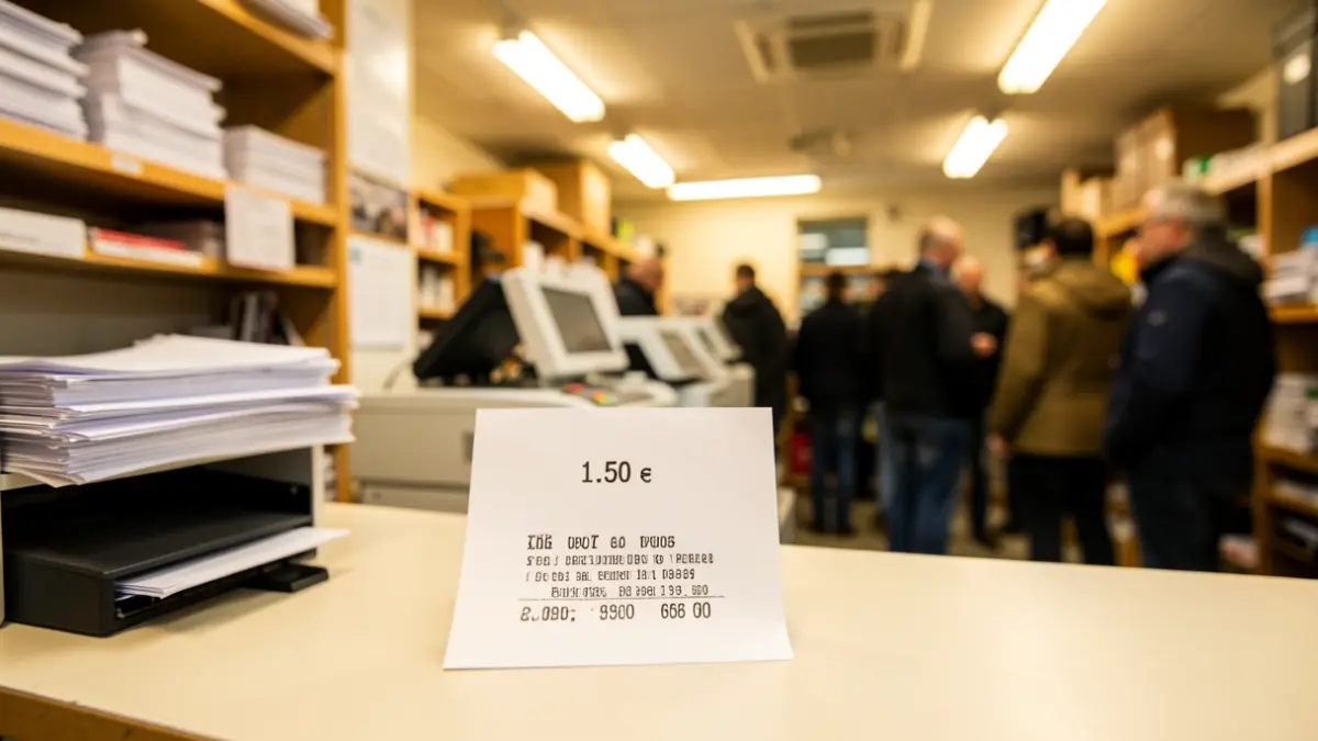 Photocopy with a price of 1.50 euros on a print shop counter.
