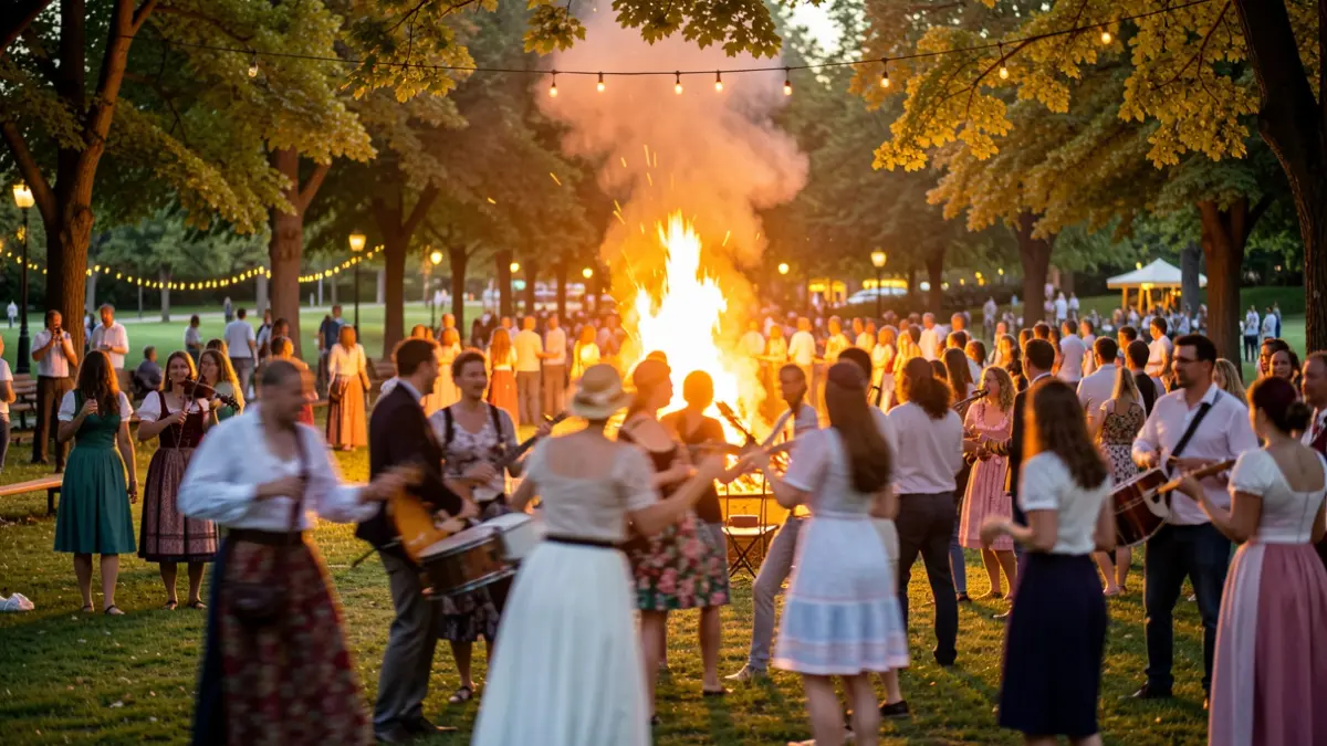 Generic image of a nighttime San Juan celebration with music and a bonfire.