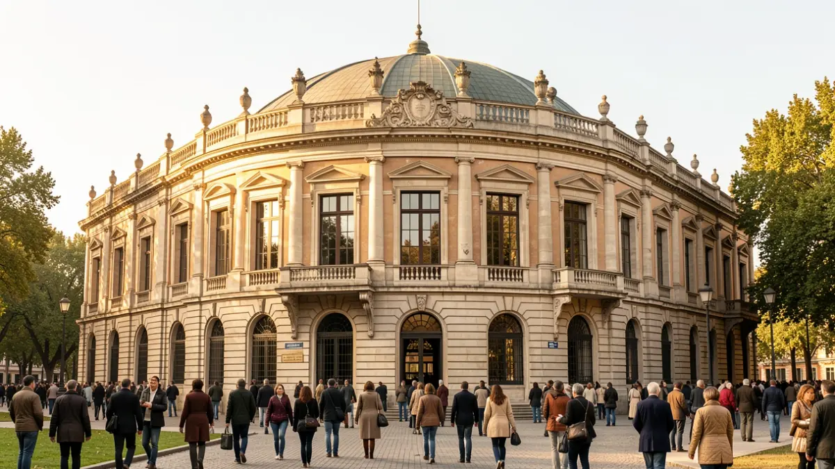 Facade of the Frontón Jai Alai in Madrid, near El Retiro park.