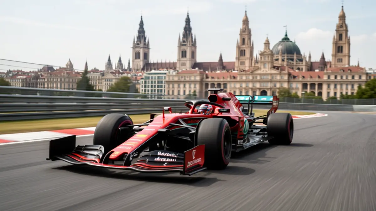 Generic image of a Formula 1 car with the Madrid skyline in the background.