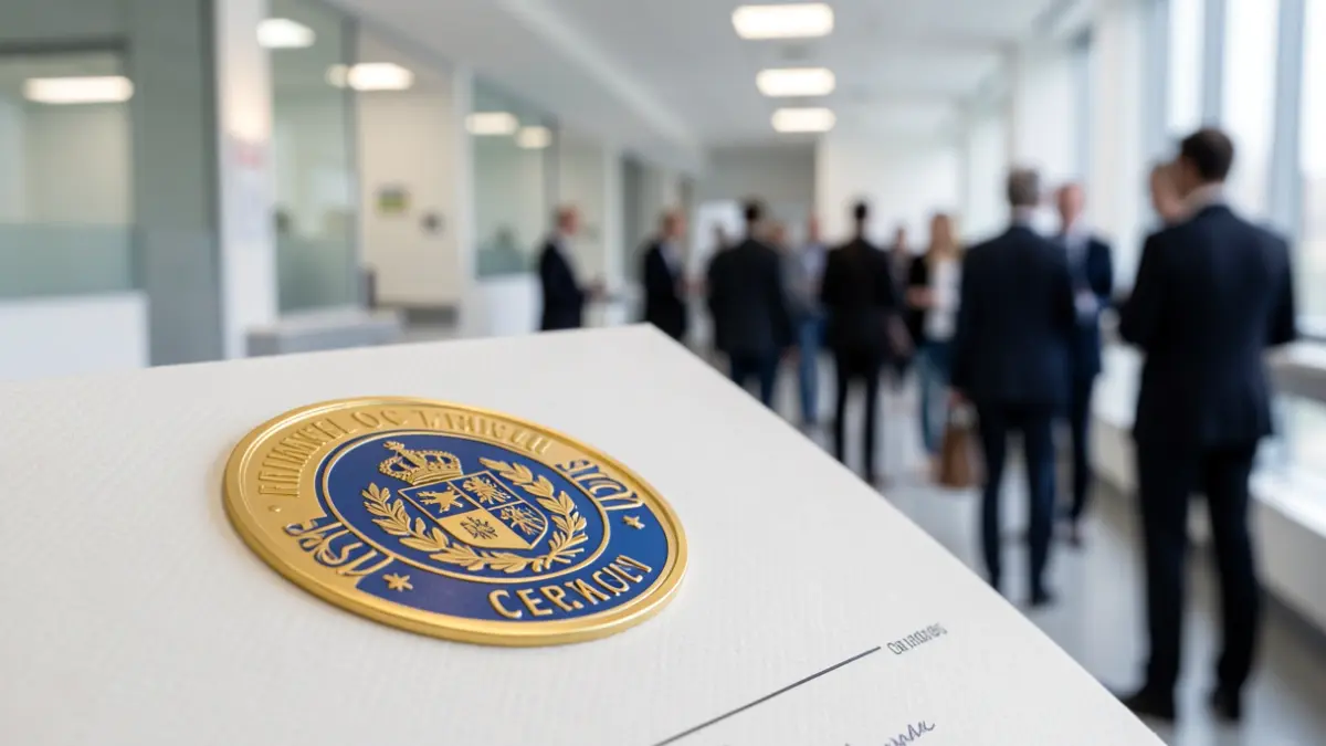 Madrid Excelente quality seal on an official document in a hospital setting.