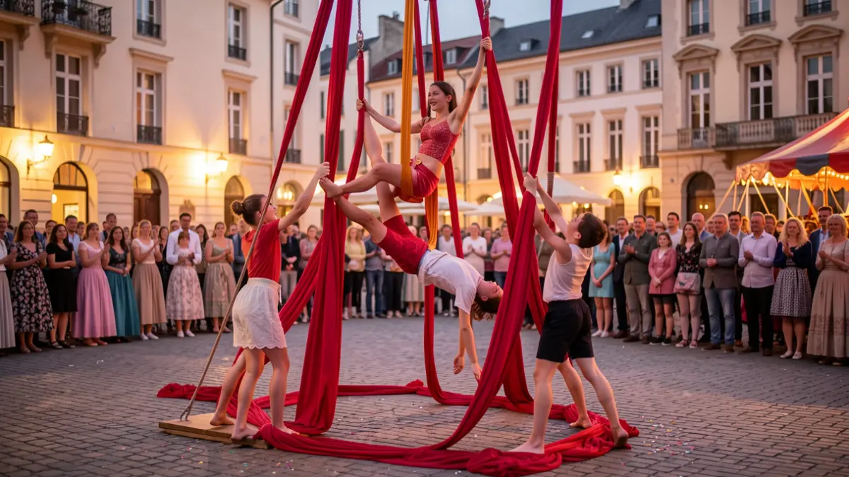 Generic image of an outdoor circus performance in a public square.