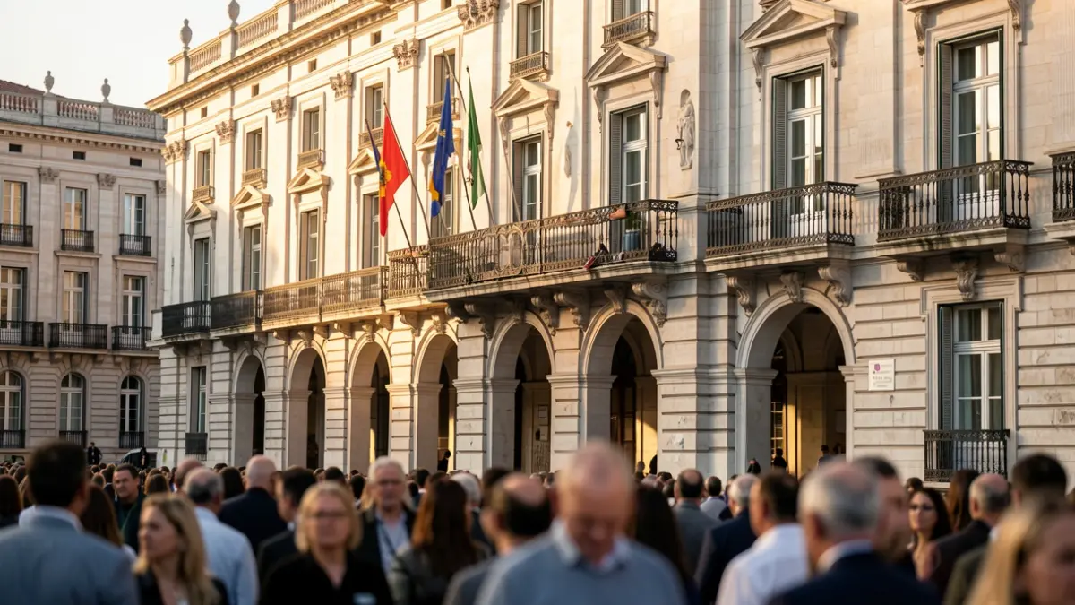 Facade of the Royal Palace of Madrid during the welcome ceremony for Pope Leo XIV.
