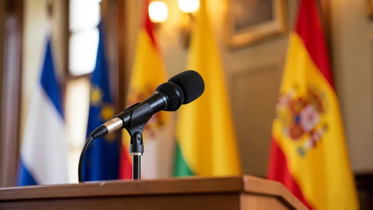 Imagen genérica de un micrófono en un atril en un ayuntamiento.
