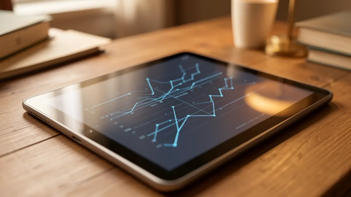 Imagen genérica de una tablet mostrando gráficos abstractos de innovación tecnológica.