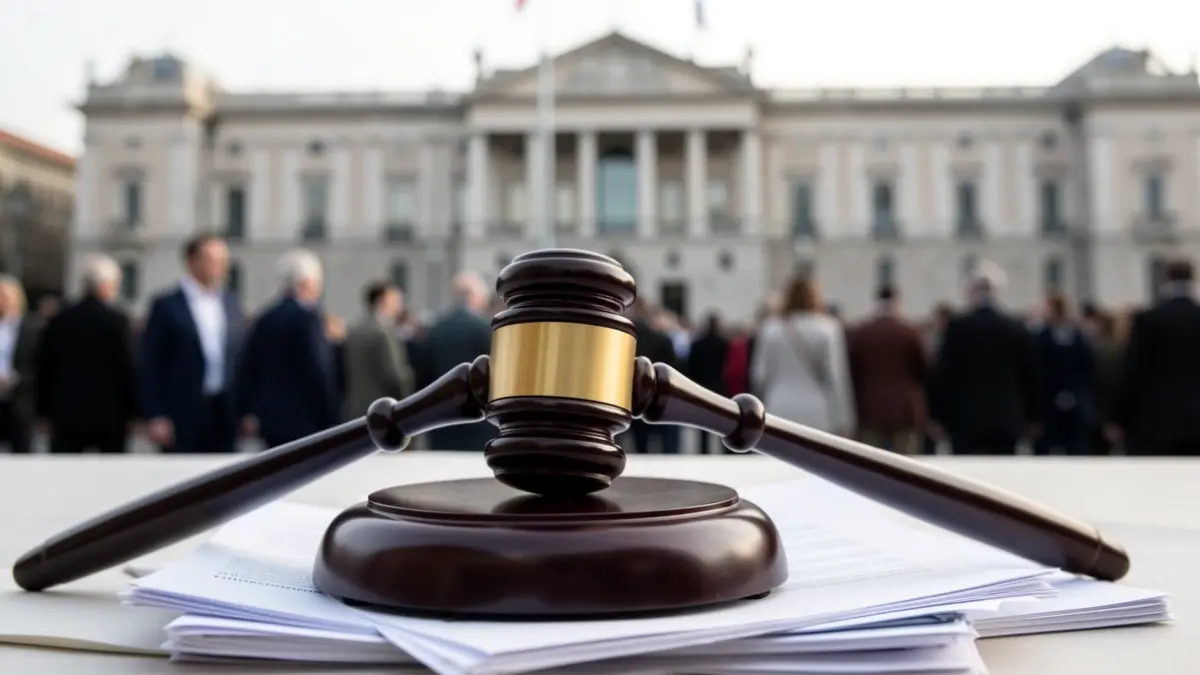 Generic image of a judge's gavel on official documents.