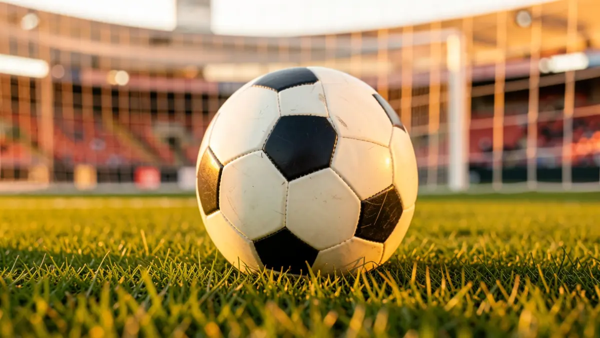 Generic image of a soccer ball on a stadium pitch.