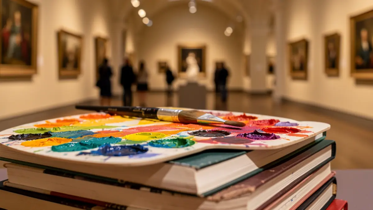 Imagen genérica de materiales de arte y libros en un museo.