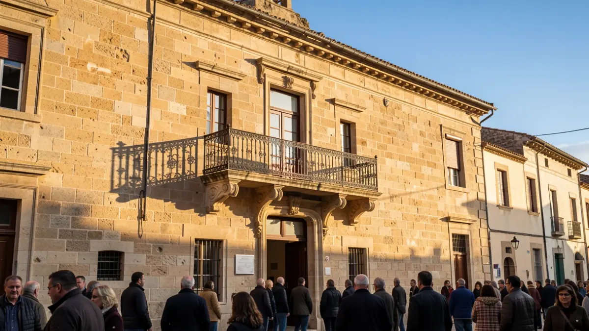 Generic image of a stone town hall facade with an ornate balcony.