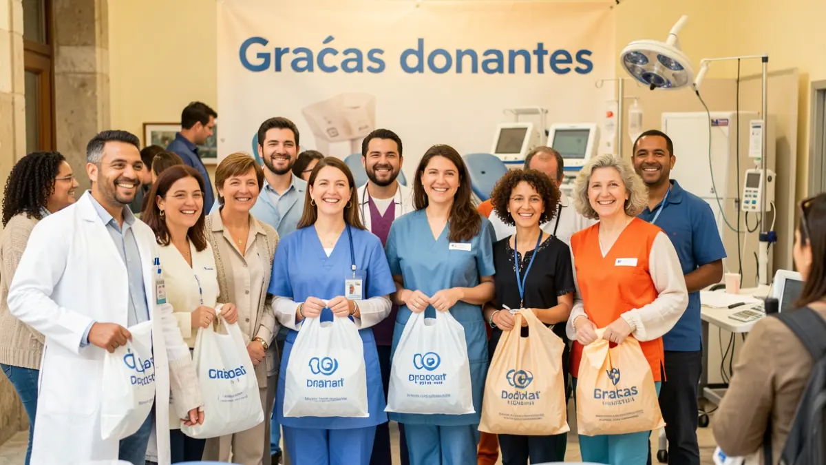 Generic image of a blood donation marathon with healthcare staff and volunteers.
