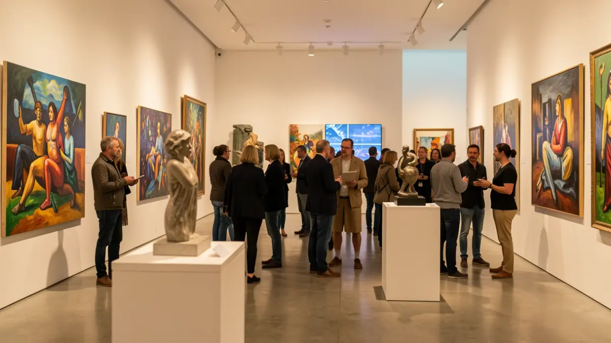 Image of an independent art fair in Madrid with artists and the public interacting.
