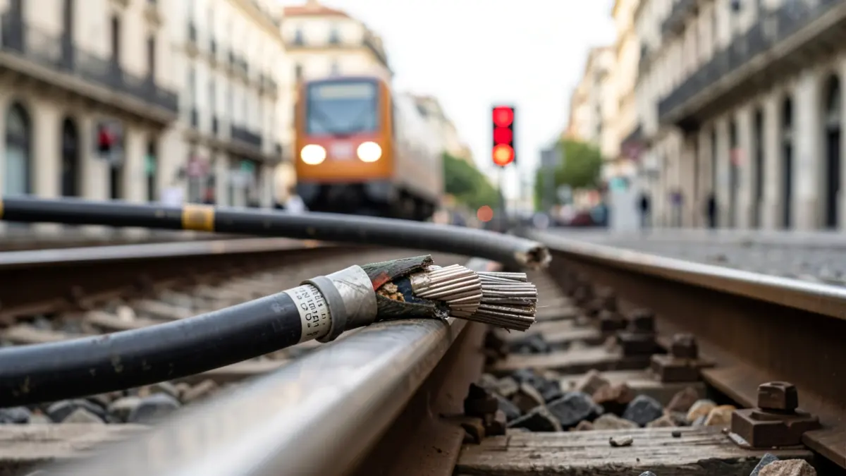 High-voltage cable fallen on the Madrid-Seville train tracks.