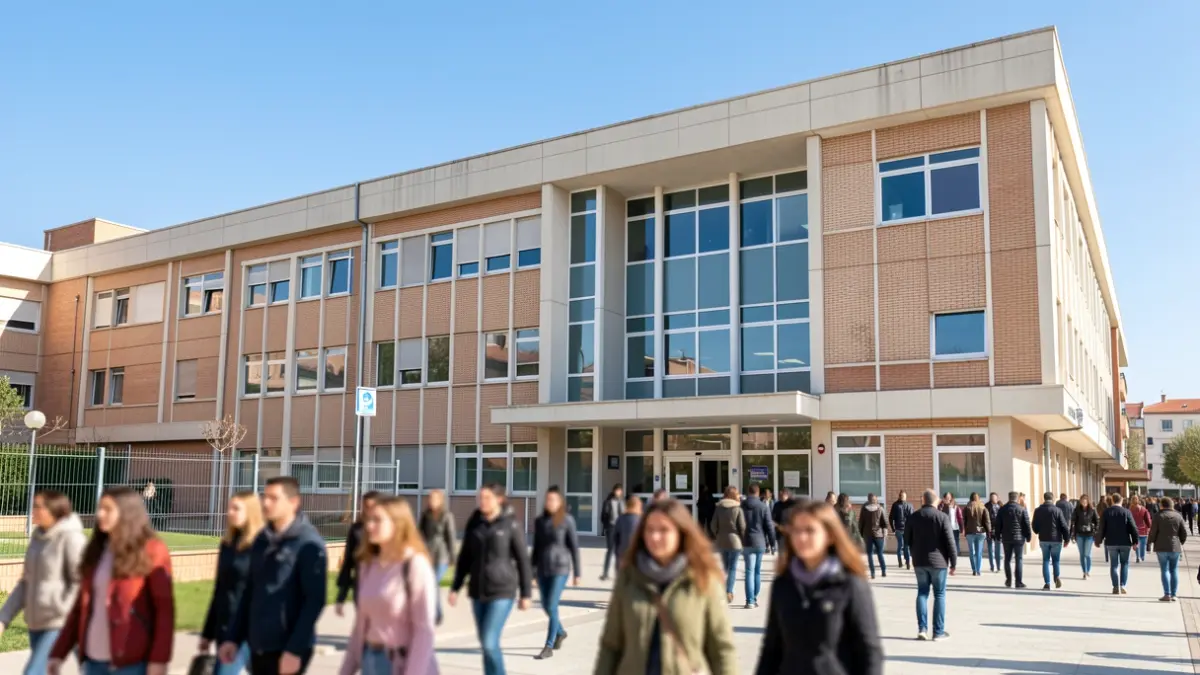 Generic image of a public high school in Alcorcón with students.