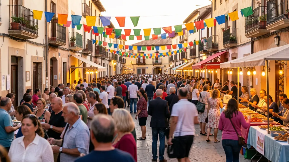 Imagen genérica de una fiesta popular en una plaza española con ambiente festivo.