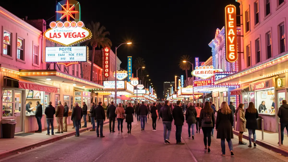 Generic image of a Las Vegas-inspired city with neon lights and vintage aesthetics.