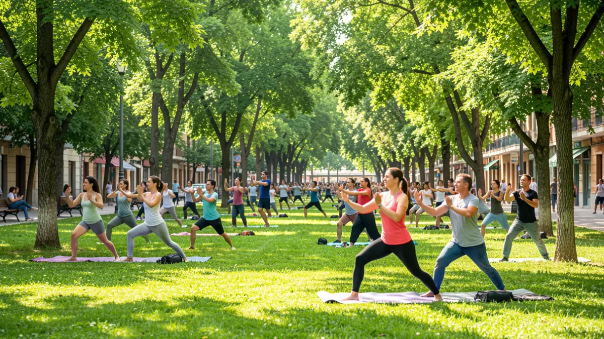 Generic image of a park in Fuenlabrada with people exercising outdoors.